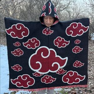 Black and Red Cloud Pattern Poncho